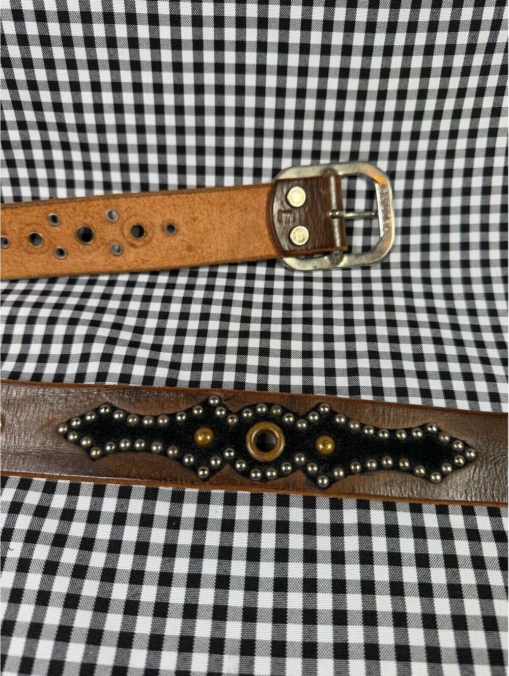 Vintage Jeff Gallea Brown Leather Studded Grommet Belt Y2K Western Boho Large